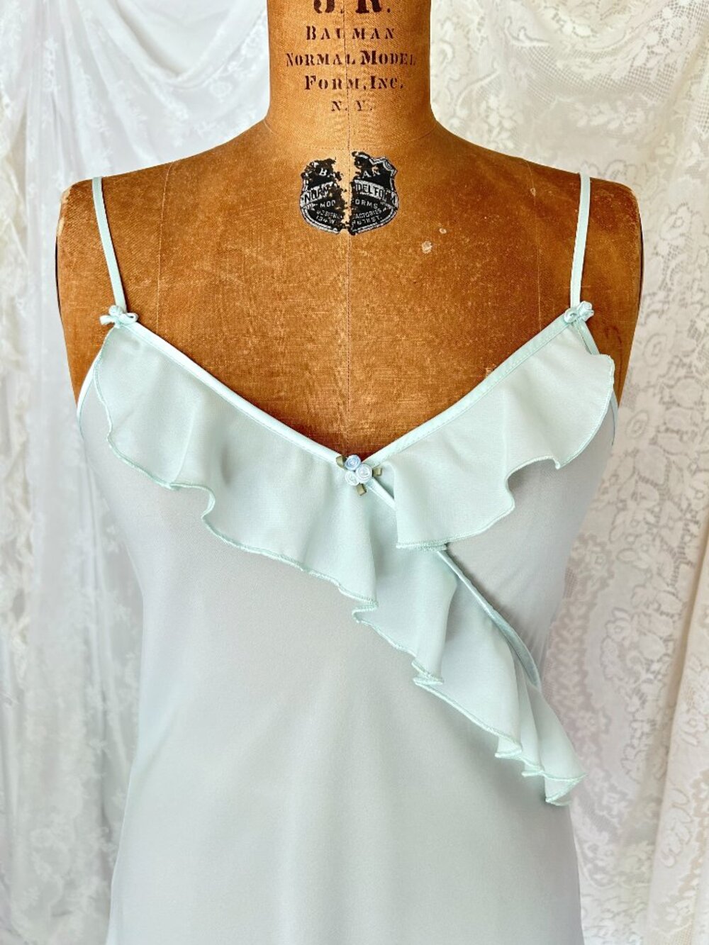 Vintage Jones New York Mint Green Nightgown, Sheer Chiffon Slip, Y2K Lingerie